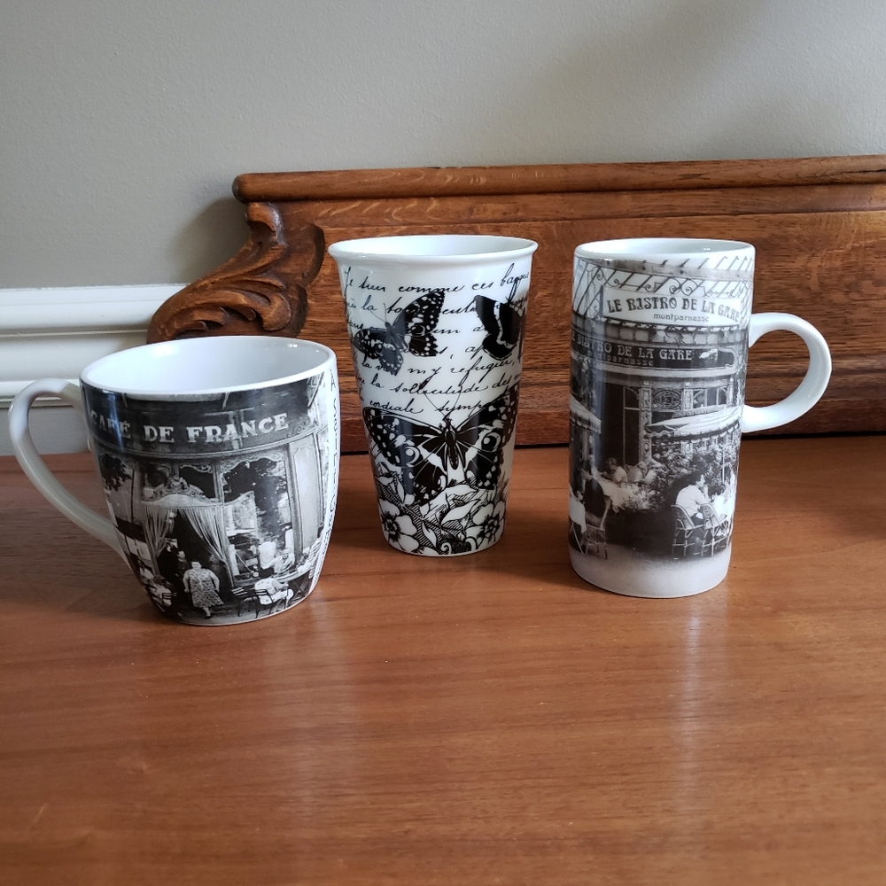French themed mugs. (3)